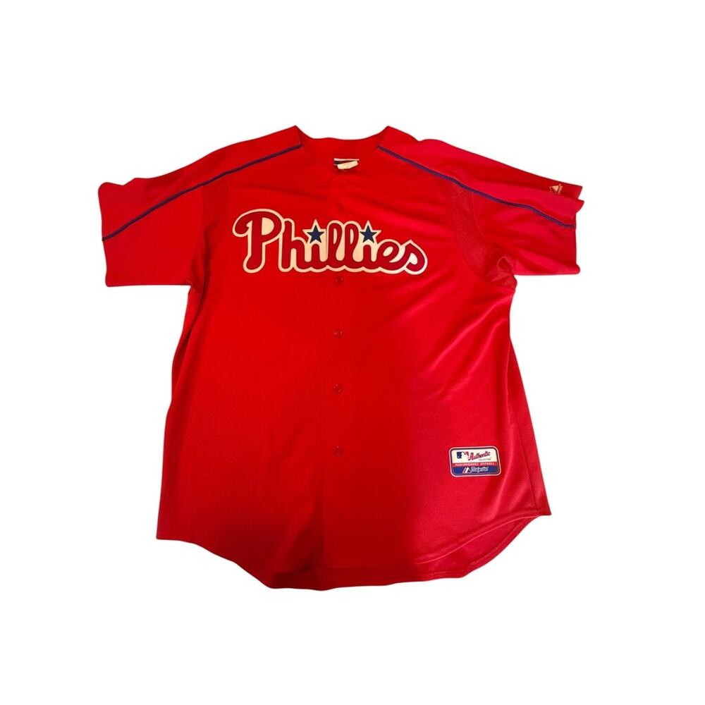 Authentic Phillies Jersey Majestic Red Mens XL Baseball